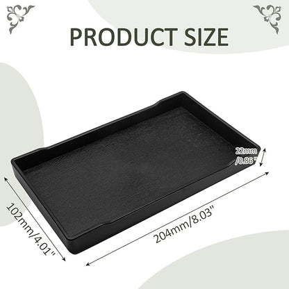 Jiozermi 8.03" Black Rectangular Plastic Vanity Tray for Bathroom and Kitchen, Modern Shatterproof Soap Tray with Polished Finish