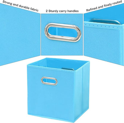 Fabric Cubby Storage Bins - 13x13x13 Inches, Foldable Cube Organizer Bins with Dual Handles - Set of 6, Blue