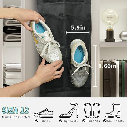 MSLOVE Narrow Over The Door Shoe Organizer, 12 Large Mesh Pockets Hanging Shoe Organizer for Closet Organizers and Storage, Black, 2 Pack