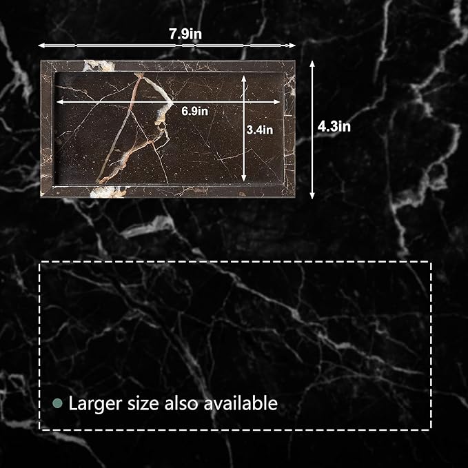 Natural Small Marble Vanity Tray, Luxury Stone Organizer for Bathroom & Kitchen | Holds Soap Dispenser, Jewelry, Perfume | Non-Resin, Non-Ceramic Décor