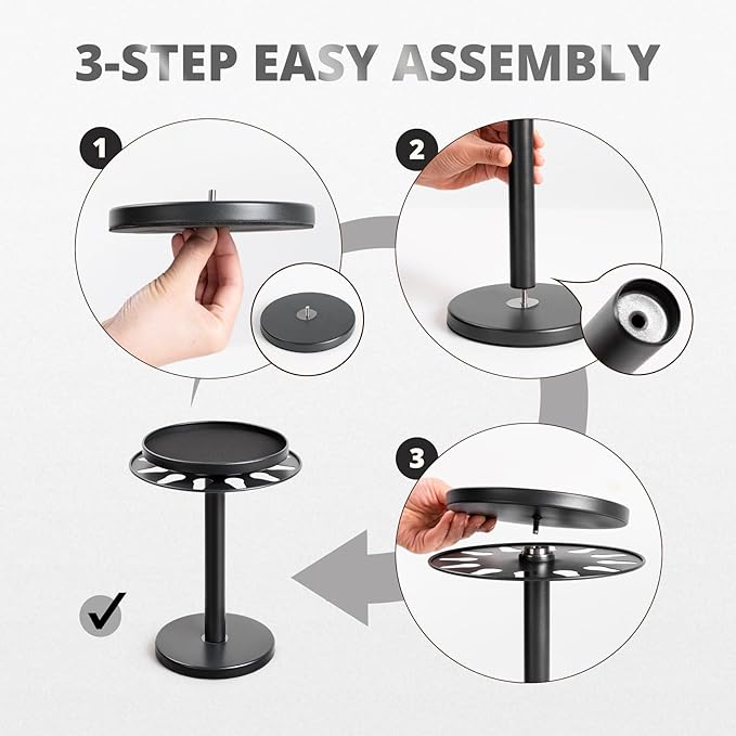 kondyfayo 360° Rotating Hat Organizer for Baseball Caps, Stainless Steel Hat Rack Holder with Top Storage Tray for Small Essentials, Ball Cap Storage Organizer for Closet, Entryway, Display (M-Black)
