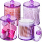 XIPENGKEJI 4 Pack Qtip Holder,Canister Apothecary Jar Set, Bathroom Jars with Lids Set for Cotton Swabs, Balls, Pads, Floss Picks,10oz-12oz Plastic Canisters Restroom Bedroom Vanity Organizer(Purple)