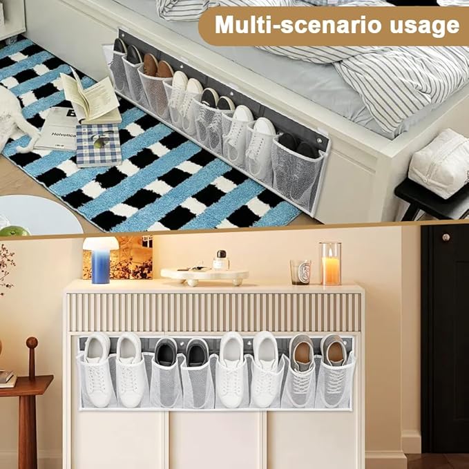 2 Pack RV Shoe Storage with Sticky Adhesive Tape, 16 Large Pocket Wall Mounted Entryway Shoes Rack, Narrow Space Saving Closet Organizers for Lightweight Shoes RV & Camper Essentials