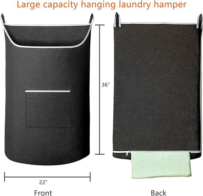 SAVERHO Black Hanging Laundry Hamper Bag, XL Door Hanging Hamper with Large Openging Laundry Hamper Storage Bag Large Size 36X22 Inch (Black)