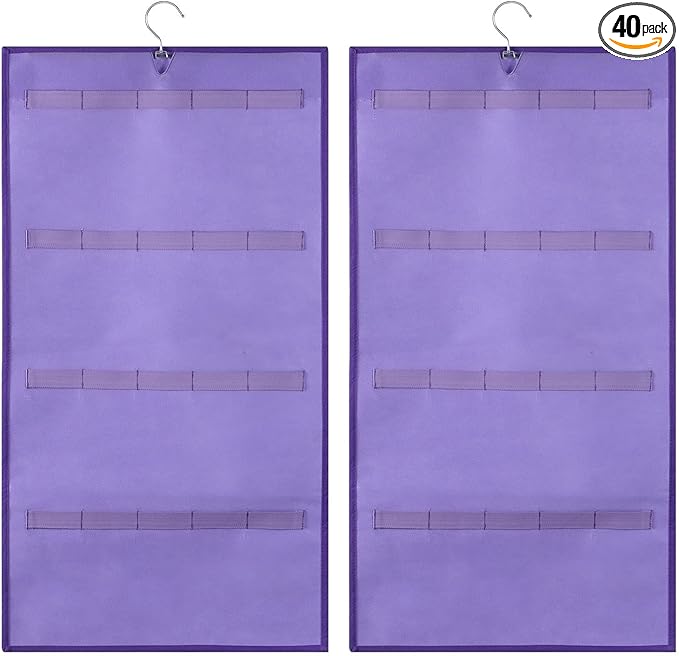Dual Sided Hanging Sunglasses Organizer Wall Mounted Glasses Rack Storage Eyeglasses Holder Eyewear Display Case with 40 Slots (40 Slots-Purple)