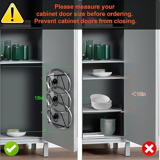 2 Pack Pot Lid Organizer, 6-Tier Pots and Pans Lid Organizer Under Cabinet, No Drilling, Rustproof, Lid Organizers Inside Cabinet for Small Space Solution & Kitchen Cabinet Organization