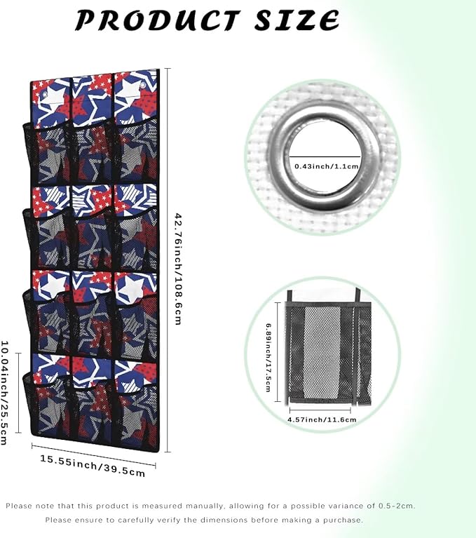 ZUXONGSY12 Pockets Behind Door Organizer American Star Over The Door Shoe Organizer Multi-Funtion Wall Hanging Storage for Living Room 4th of July Shoe Holder Hanger