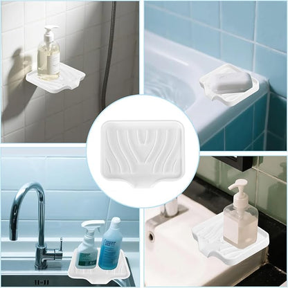 2 Pack Silicone Soap Dish with Drain, Self Draining Bar Soap Holder for Shower, Silicone Dish Soap Tray, Bathroom and Kitchen Sink Organizer, White