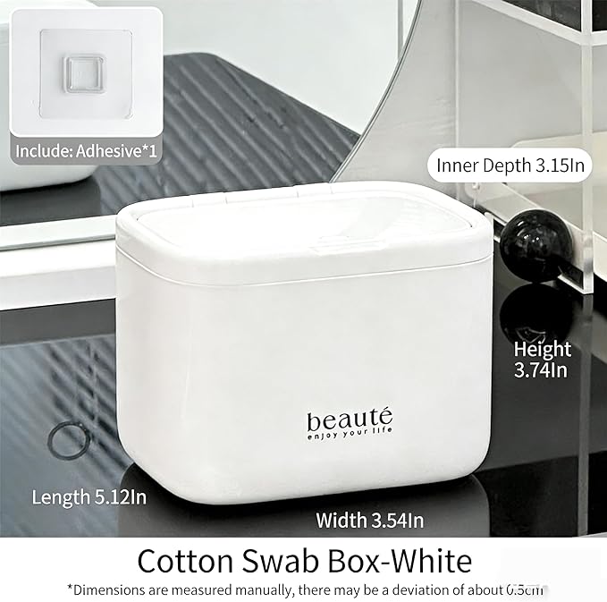 Pop-Up Q-Tip Holder Cotton Pad Dispenser, Wall Mounted or Countertop Bathroom Organizer Box, Automatic Lifting Storage, cotton swab container，Dustproof 4-Grid Vanity Container for Qtip, Floss(White)