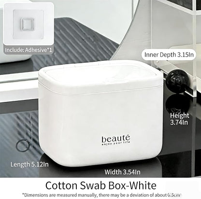 Pop-Up Q-Tip Holder Cotton Pad Dispenser, Wall Mounted or Countertop Bathroom Organizer Box, Automatic Lifting Storage, cotton swab container，Dustproof 4-Grid Vanity Container for Qtip, Floss(White)