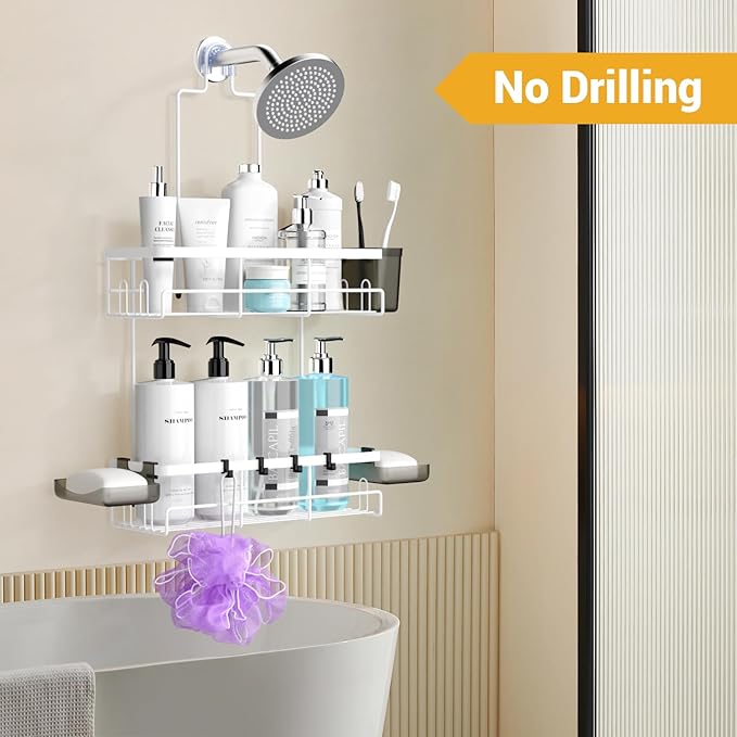 AKTECKE Shower Caddy Hanging Bathroom Organizer: Rustproof Shelf for Inside Shower - No Drilling Racks Over Showerhead - Bath Shelves for Shampoo Soap