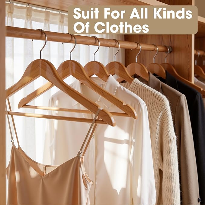Wooden Hangers 30 Pack Solid Wood Hangers,Heavy Duty Coat Hangers for Closet, Wooden Clothes Hangers for Suits, Shirts, Pants, Jackets(Natural)