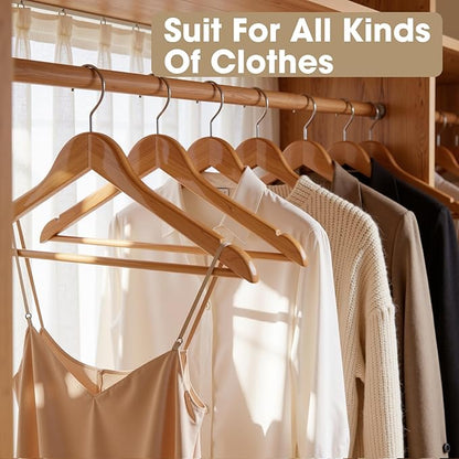 Wooden Hangers 30 Pack Solid Wood Hangers,Heavy Duty Coat Hangers for Closet, Wooden Clothes Hangers for Suits, Shirts, Pants, Jackets(Natural)