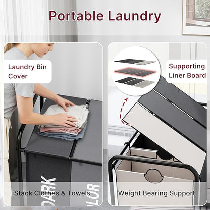 180L Laundry Sorter 3 Section – Heavy Duty Rolling Laundry Basket with Lockable Wheels and Lid, 3 Large Separate Removable Bags, Laundry Hamper Cart for Laundry Room Organizer (Multicolor)
