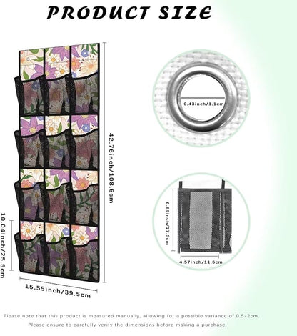 12 Large Mesh Pockets Floral Over the Door Shoe Organizer Sturdy Oxford Fabric Hanging Shoe Rack for Closet Organizers and Storage