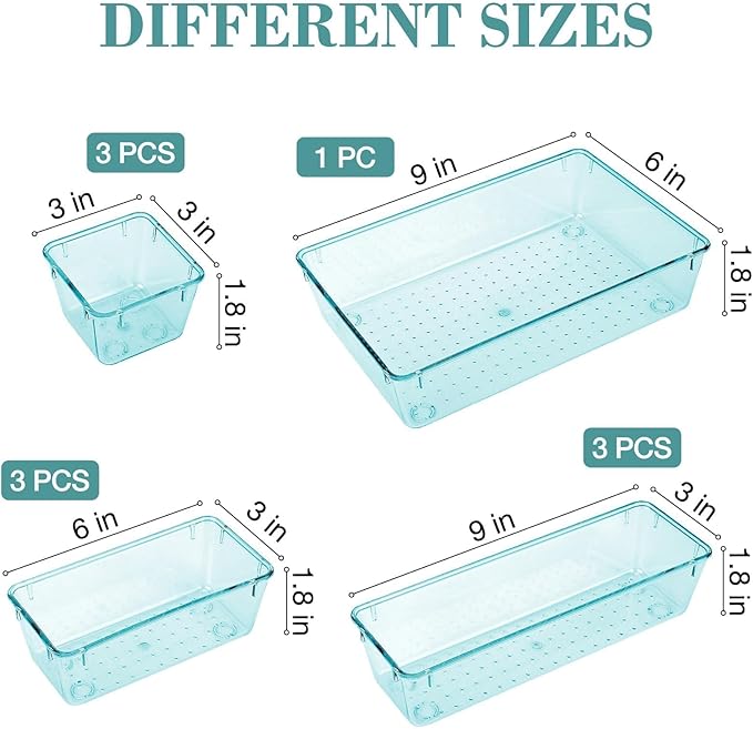 StorMiracle 10 PCS Drawer Organizer Set, 4 Varied Size Bathroom and kitchen Drawer cabinet organizer Trays, Clear Storage Bins for Makeup, Jewelry, Utensils and Gadgets