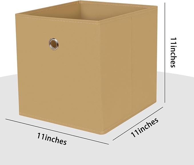 Foldable Storage Cubes Bins ,11 Inch Cloth Storage Cube Fabric Storage Box Cubes Organizer Baskets with Dual Handles for Home Organizer Set of 3 (Khaki)