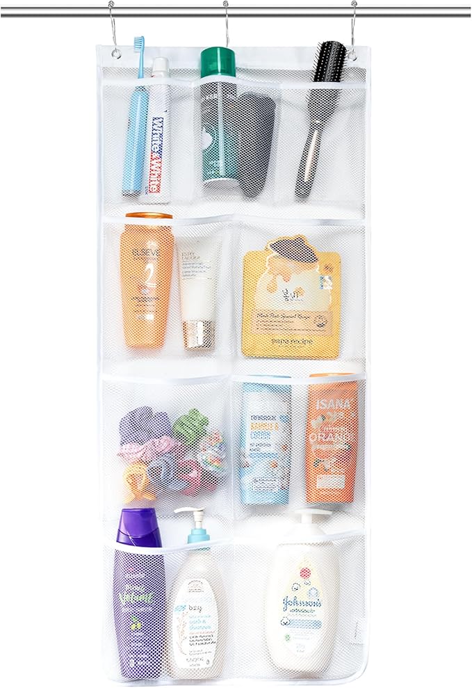 Lifewit Cruise Essentials Shower Caddy Must-Have, 9 Pockets Hanging Bathroom Organizer with Quick-Dry Mesh, Portable Shower Bag to Storage Soap, Shampoo, for RVing, Travel, Camping, White, 1 Pack