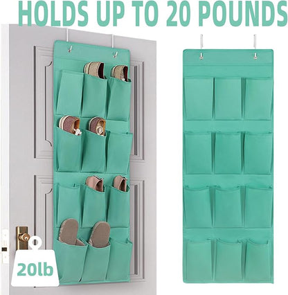 Over the Door Shoe Organizer, Hanging Shoe Rack Storage Holder with 12 Large Pockets for Closet Door, Men Women Kids Shoes, Cruise(Green