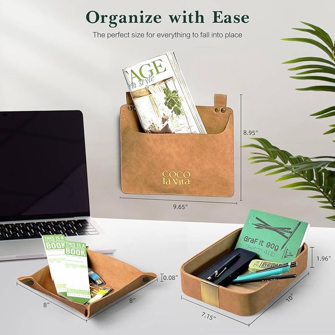 PU Leather Tray. Stylish and Durable Catch-All Organizer for Desk, Vanity, Nightstand, and Kitchen - Soft Faux Leather, Perfect for Keys, Jewelry, and Small Accessories.
