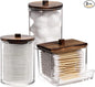 Tbestmax Bathroom Organizer Accessories Set-10 OZ Qtips Holder Storage with Wood Lids, Cotton Ball/Swabs Dispenser, Apothecary Container Jar 3 Pcs