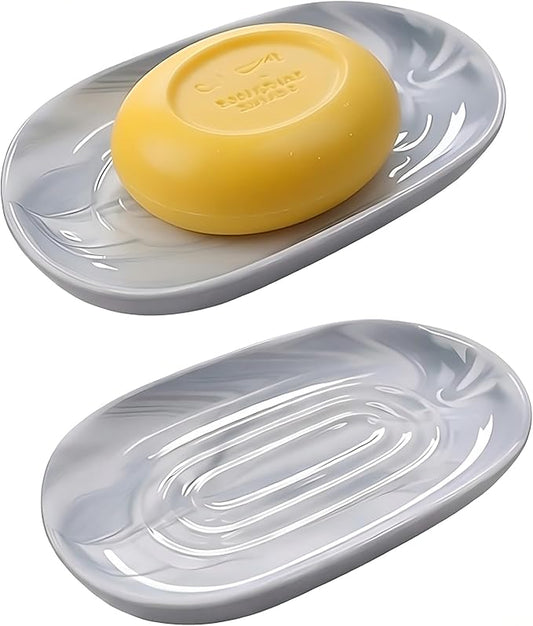 Ceramic Marble Pattern Soap Dish, Textured Raised Soap Saver Tray for Shower Bathroom Kitchen Sink Vanity, Easy to Clean Multi-Use Holder for Bar Soap Jewelry Rings Keys, Grey (1 Pack)