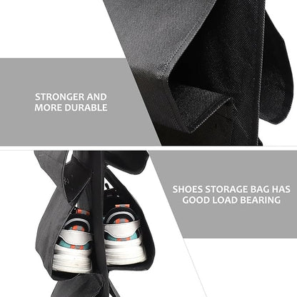 VALICLUD Folding Hanging Shoe Organizer Bag with Multiple Grids, Non-Woven Large Capacity Hanging Closet Storage Pouch for Home and Travel, Black