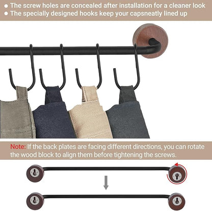 Mkono Hat Rack for Wall Hat Organizer for Baseball Caps Hanger with 20 Hooks Modern Metal Hat Holder Wall-Mounted Ball Caps Display for Closet Door Bedroom Entryroom Laundry, Set of 2