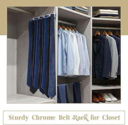 Blulu 2 Pcs 13.8'' Sliding Tie Rack Hangers for Closet, 25(Total 50) Tie Pull Out Wall Mounted Extending Sturdy Metal Belt Organizer Holder for Men Belt Storage, Sliver