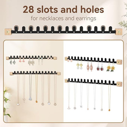 Wall Necklace Holder Hanging Jewelry Organizer 2 Pack Metal Necklace Organizer, Space-saving Jewelry Display for Necklaces & Earrings, Screws Included, Black