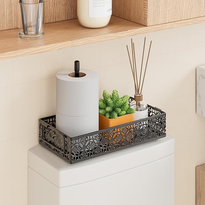 Toilet Tank Topper Paper Basket - Basket Decor Box with Magnetic Paper Towel Holder for Restroom Bathroom (Black)