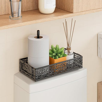 Toilet Tank Topper Paper Basket - Basket Decor Box with Magnetic Paper Towel Holder for Restroom Bathroom (Black)