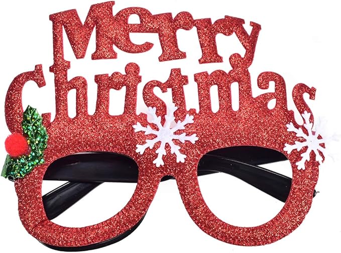 Callenbach Christmas Glasses Frame Glitter Eyewear Decoration Xmas Costume Creative Eyeglasses for Holiday Party Favors, Assorted Styles 6 Pieces