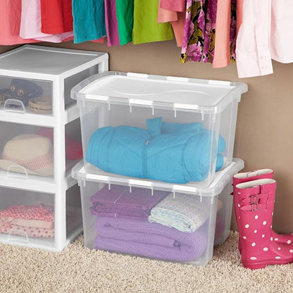 Sterilite 12 Pack Hinged Lid Storage Box, Stackable Organizing Container Bins, 4 Quart, Clear