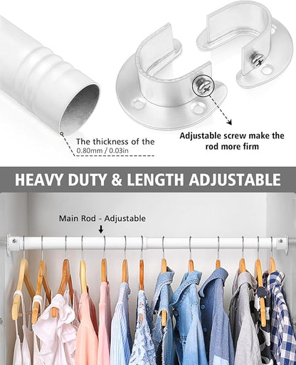 Closet Rods for Hanging Clothes - Heavy Duty, Length Adjustable (White, 42.5" - 52")