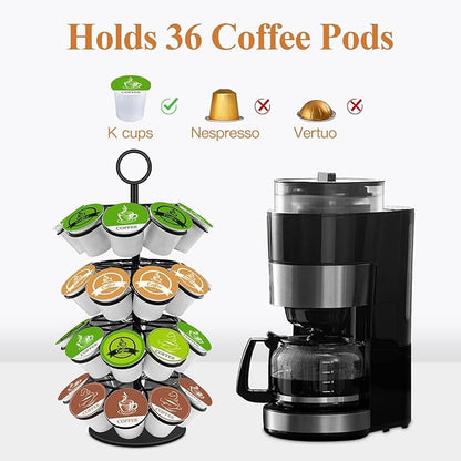 KIMIUP Coffee Pod Holder, K Cup Organizer Compatible with K-Cups(36 Pods), Kitchen Detachable Coffee Pod Organizer for Countertop, Spins 360-Degrees