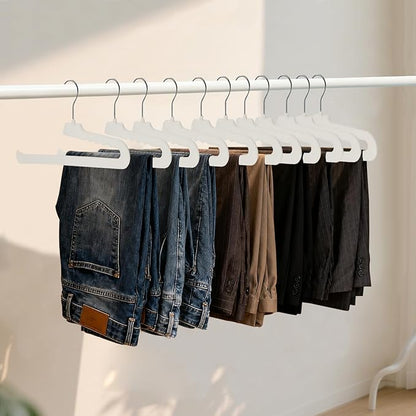 ManGotree Non Slip Velvet Pants Hangers, Open Ended Felt Jean Hangers for Closet Organizer, Heavy Duty Space Saving for Trousers, Slacks, Shorts, Dress, Scarf (10 Pack, Ivory)