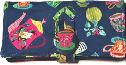 Tea Bag Wallet, XL, Featuring Tea Cups and Flowers, Twelve Pockets, Nothing Falls Out, Secure Hold Tea Bags, Includes 4 Tea Bags, Quilted Handmade, Your Choice of Fabric