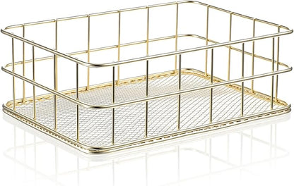 Gold Wire Basket, 6.8x4.8 Inch Gold Small Metal Basket, Versatile Mesh Storage Bin for Home Organization | Decorative Gold Shelf Basket for Home, Desk & Cosmetic Stationery