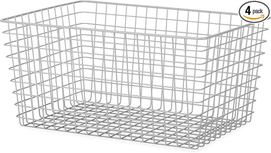 Whitmor 4 Pack Grey Wire Baskets for Organizing Office Wire Storage Baskets Wire Baskets Grey Metal Storage Baskets for Pantry Kitchen Bins Freezer