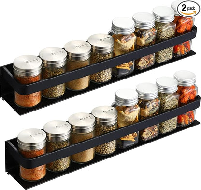 KES Spice Rack Organizer Kitchen Spice Rack Seasoning Organizer 16 Inch Aluminum Spice Holder Wall Mount Anodized Black 2 Pack, KSR401S40-BK-P2