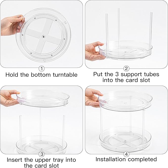 360° Rotating Makeup Organizer, Adjustable Spinning Cosmetic Carousel with Brush Holder and Perfume Tray - Large Capacity Clear Display Case for Vanity and Bathroom Countertop (Double-Deck)