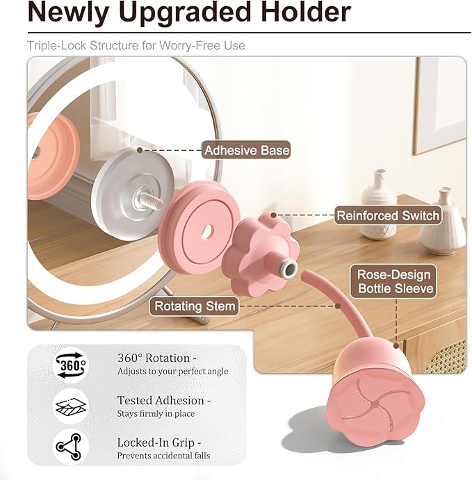 Nail Polish Bottle Holder Stand, 360° Rotating Silicone Nail Polish Case Organizer with Strong Adhesion Base, Rose-Shaped Anti-Spill Rack for Nail Art DIY (Pink)
