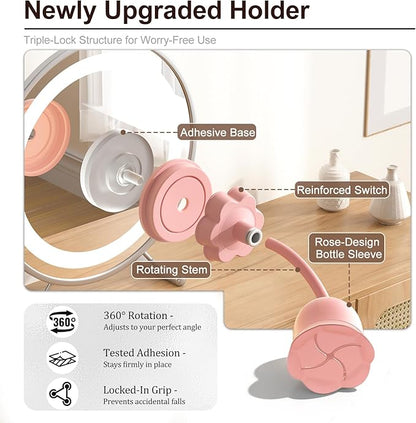 Nail Polish Bottle Holder Stand, 360° Rotating Silicone Nail Polish Case Organizer with Strong Adhesion Base, Rose-Shaped Anti-Spill Rack for Nail Art DIY (Pink)