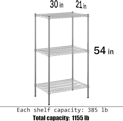 21" Deep x 30" Wide x 54" Height Wire Shelving Kit | 3-Tier | NSF Commercial Storage Rack Unit