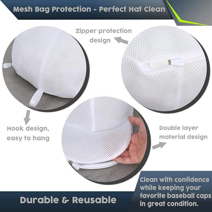 Hat Washer Cage Hat Cleaner, Hat Washer for Baseball Caps for Washing Machine or Dishwasher, Cap Washer for baseball caps with Mesh Bags, Hat Cleaner/Cleaning Protector Cage (White - 1 Pack)