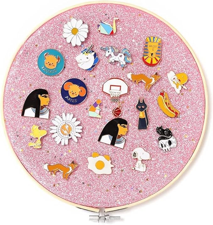 REOVE Wall Hanging Pin Collection Display Stand Enamel Pin Display Holder Display Board, Canvas Leather Embroidery Hoop for Display Pins Buttons Wall Decoration