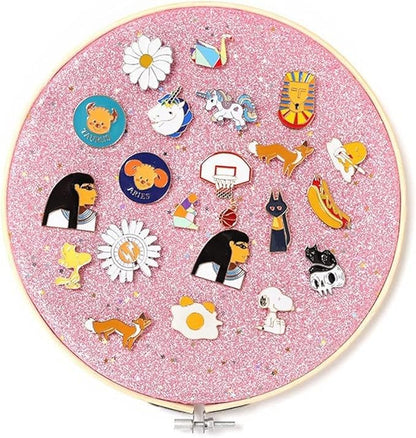 REOVE Wall Hanging Pin Collection Display Stand Enamel Pin Display Holder Display Board, Canvas Leather Embroidery Hoop for Display Pins Buttons Wall Decoration