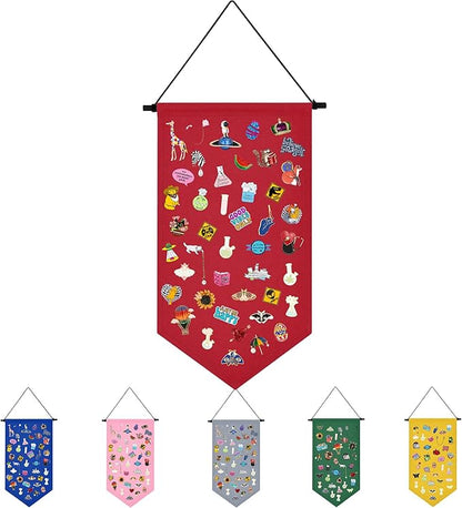 Winmany Wall Hanging Brooch Jewelry Storage Case Canvas Display Stand Enamel Pin Display Banner Holder Earrings Necklace Glitter Pin Collection Organizer (Red)