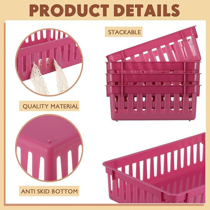 Wenqik 24 Pcs Plastic Storage Baskets for Classroom Organizing Small Pantry Storage Bins Rectangular Tray for School Household Toys Classroom Bedrooms, Kitchens Countertops(Deep Purple)